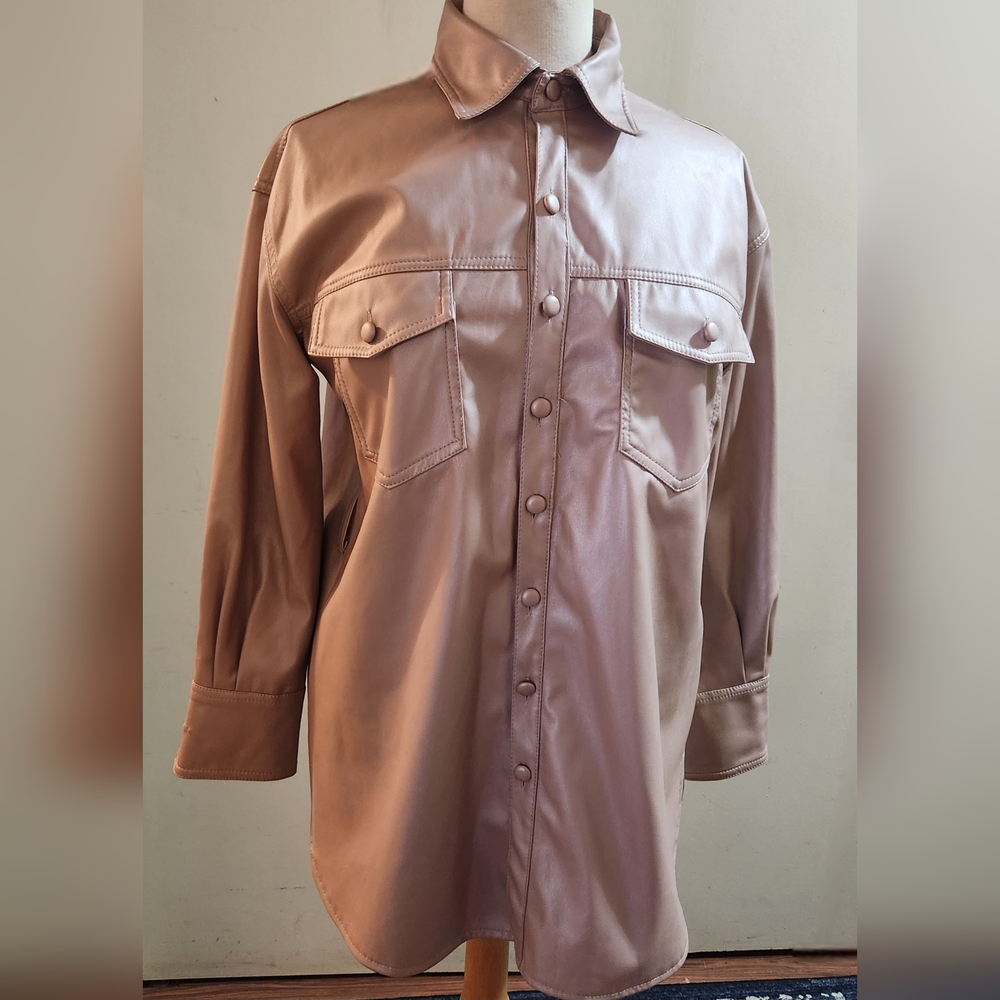 Forever 21 Pink Faux Leather Belted Shirt Jacke Utility Jacket Relaxed Fit